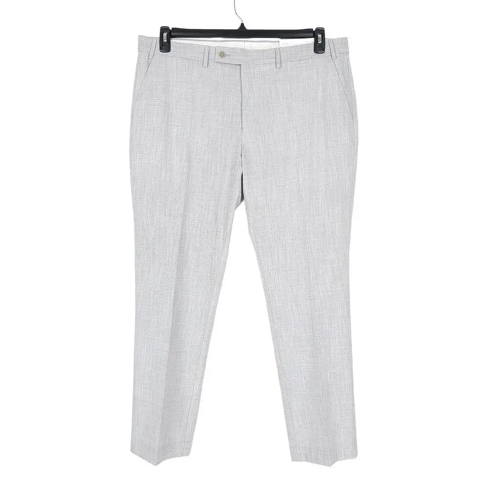 Calvin Klein Mens Slim Fit Dress Pants 42x30 Light Grey Solid Sharkskin Stretch